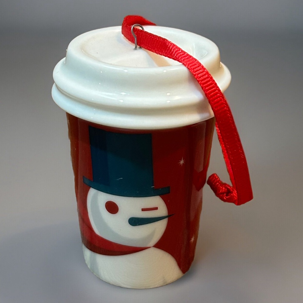 Starbucks 2012 Holiday Ornament Red Winking Snowman Christmas Ceramic
